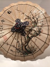 Asian Mei-Nong Hand Painted Oil Paper White Plum Flowers Umbrella/parasol