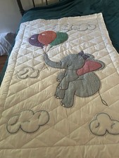 NEW Handmade Baby Crib Quilt Elephant Size 40 x 60  Vintage Cross Stitch