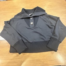 Varley Sweatshirt Womens XS Black Milan Sweat Fleece Henley Collared Pullover