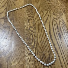 Vintage 36" White Akoya Pearl Necklace 14K Gold Clasp Hand Knotted Classic Opera
