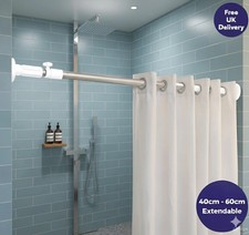 Adjustable Telescopic Shower Curtain Rail Pole Tension Rod 40-60cm No Drill Bath