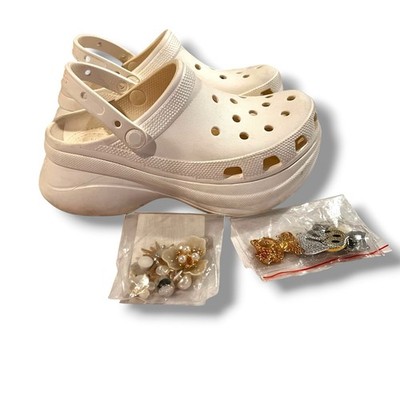 CROCS Womens Classic Bae Clog Bone Sz 8W Comes W/ 15 New Bling Charms D-8