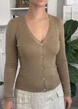 Prada 42 S Cashmere Silk Cardigan V Neck Sweater Light Brown Fitted