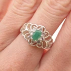 925 Sterling Silver Vintage Real Emerald & White Topaz Floral Ring Size 7