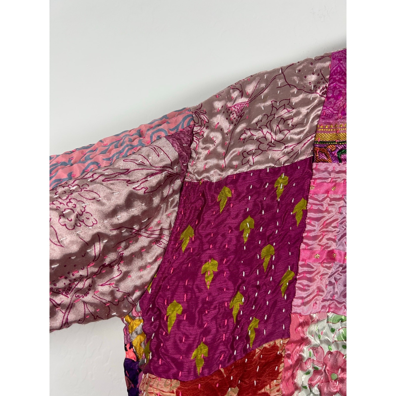 Vintage Boho Patchwork Reversible Jacket Pink Qui… - image 5