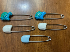 Vintage 5 Set Diaper Pins- 2 w/Turtles, 2 w/ Babies 1 Pastel Blue