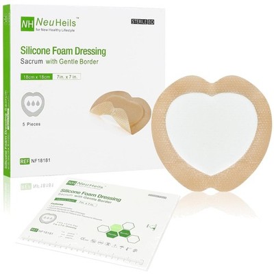 Silicone Adhesive Wound Bandage 7''x7'' 5-Pack