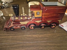 Wooden Decrative Train. European Retro Tabletop Art W/ Moving Wheels. High Gloss