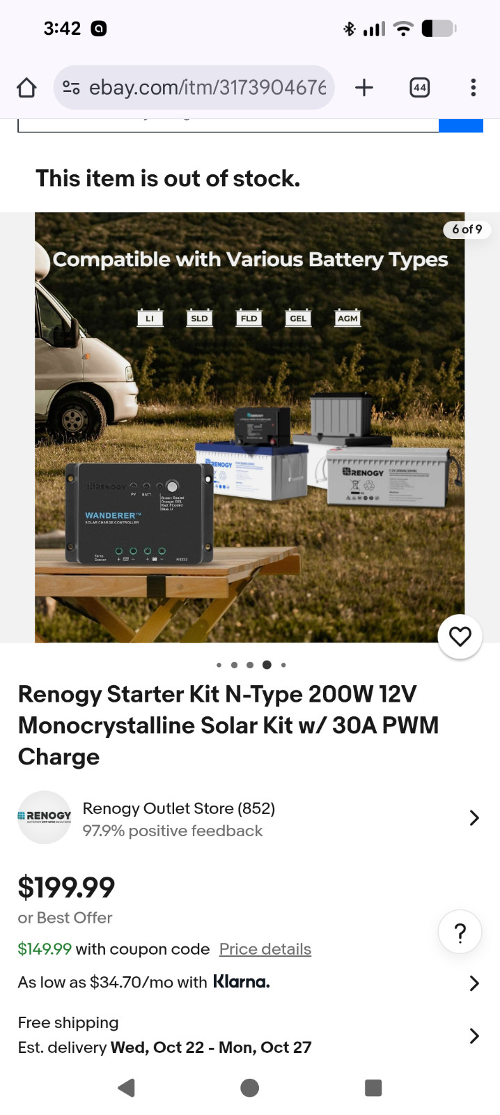 Renogy Starter Kit N-Type 200W 12V Monocrystalline Solar Kit w/ 30A PWM Charge