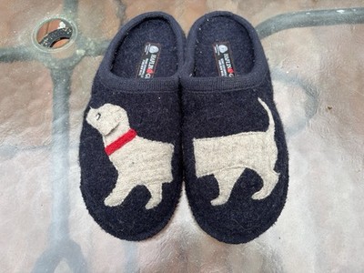 Haflinger Doggy Slippers Wool Navy Blue Womens Size 8 EU 39