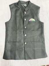 Vizzoni Men's Black Nehru Jacket Kurta Vest Size M with Multicolor Pocket Square