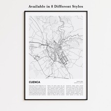 Cuenca City Map Print, Spain Travel Poster, Modern Map, Wall Decor Art