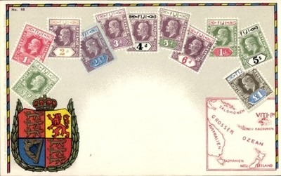 Briefmarken Wappen Litho Fiji, Landkarte, Postage Revenue - 10951820