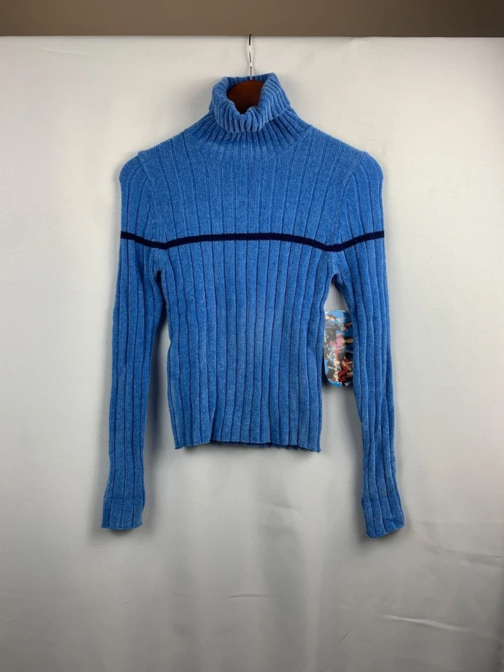 Suéter de cuello alto acanalado Energie para mujer mediano acrílico rayón spandex azul luna Foto 4 de 4