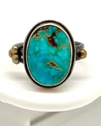 Turquoise Sterling Silver and Gold, Statement Ring, Size 6.5, Vintage