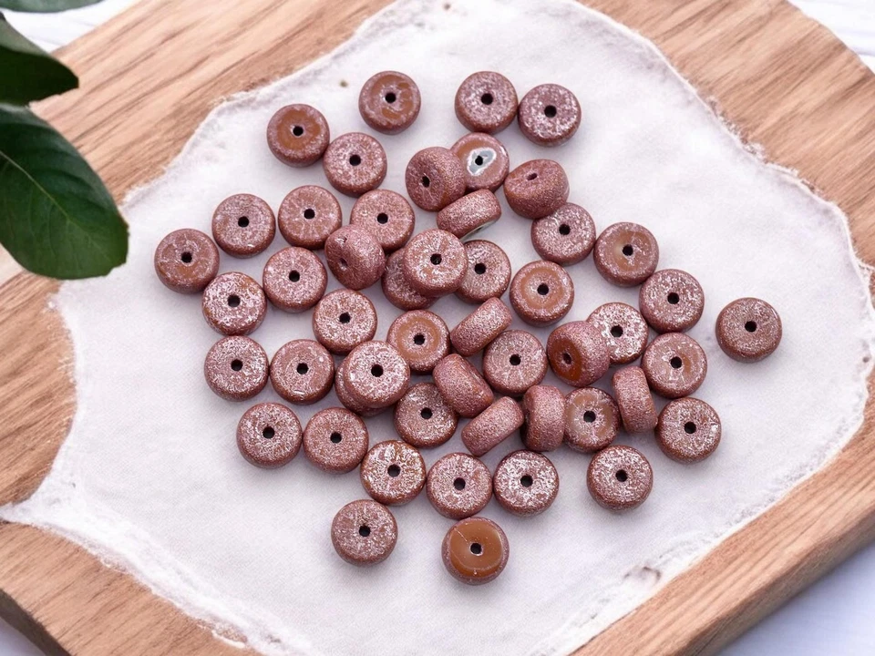 Cuentas de vidrio checo Heishi naranja aleación grabada lavada rosa metálico de 6x3 mm 50 cuentas Foto 3 de 4