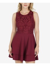 SPEECHLESS Womens Short Dress Maroon Sleeveless Top Flounce Hem Juniors XL