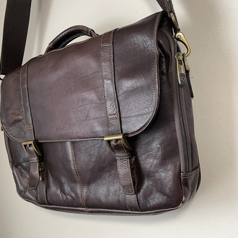 Samsonite Cuero Marrón Laptop Mensajero Maletín Correa para el Hombro Bolso de Negocios Foto 3 de 4