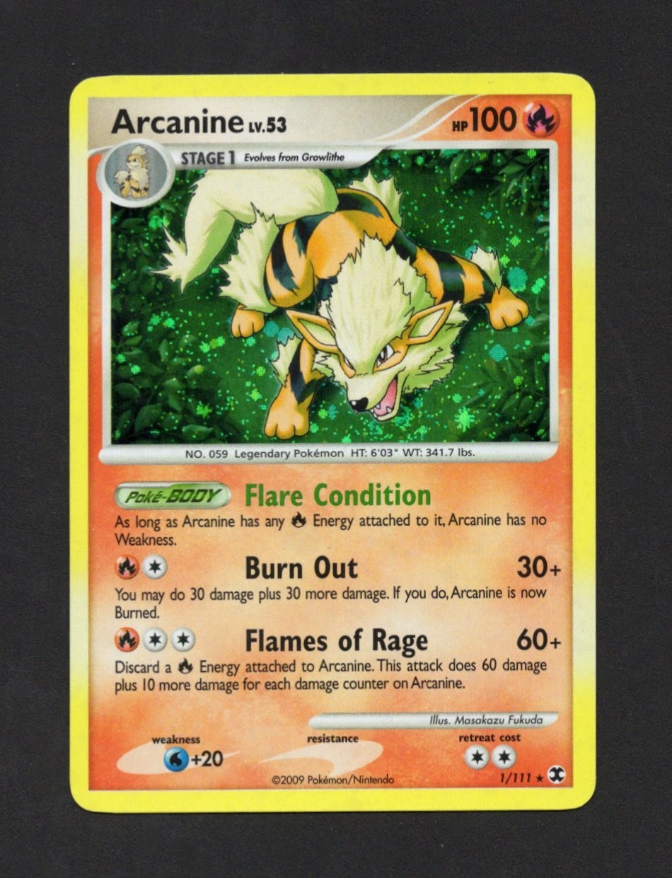Arcanine #1/111 HOLO Pokemon Rising Rivals MOUTH SWIRL 2009 LP+