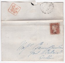 1842 QV 1d PENNY RED STAMP CREASE ENNISCORTHY IRELAND MX MALTESE CROSS ON LETTER