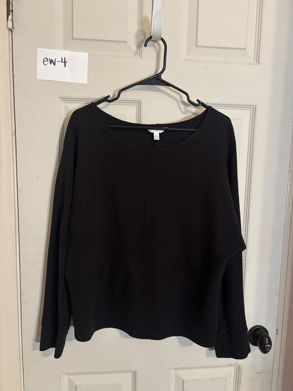 Time And Tru Black Solid Boat Neck Long Sleeve Pullover Sweater Size L (12-14)
