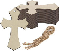 20Pcs Wooden Cross Hanging Ornaments Cross Shaped Wood DIY Crafts Cutouts with H
