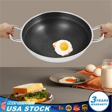 Skillet With Lid 14 Inch Non Stick Paella Pan Stainless Steel Frying/Cooking Pan