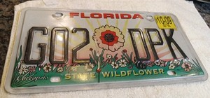 EXPIRED Florida State Wildflower Specialty License Plate Great Graphics. Great
