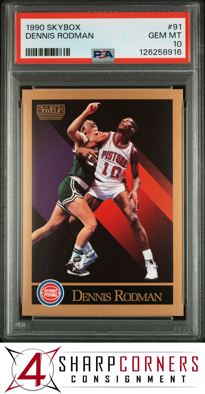 1990 SKYBOX #91 DENNIS RODMAN PISTONS HOF PSA 10