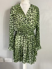 Abito al ginocchio Zara nuovo con etichette verde animalier stampa leopardo righe dettagliate oro L nuovo