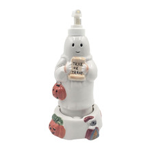 Vtg 1999 Ceramic Halloween Ghost Allure Sound Pump Soap Dispenser with Base NOS