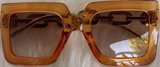 Oversized Square Orange Sunglasses Brown Tinted Lens Chain Temples Women's