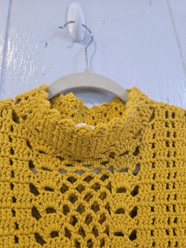 THML Women S Top Crochet Grandmacore Cottagecore Cluttercore 70s Mustard Yellow - Picture 3 of 9