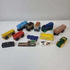 Vintage Wooden Toy Train Lot Magnetic Cars Engines Brio Thomas Style 13pc