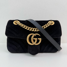 Gucci Marmont Velvet Black Crossbody Bag with Gold-Tone Buckle