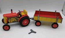 Vintage 90's Zetor Tin Windup Metal Tractor with Trailer Key Shifts gears Nice