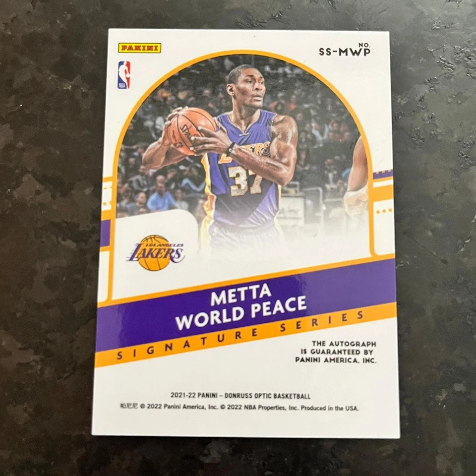 2021-22 Donruss Optic Signature Series Auto Metta World Peace LA Lakers - Image 2 of 2