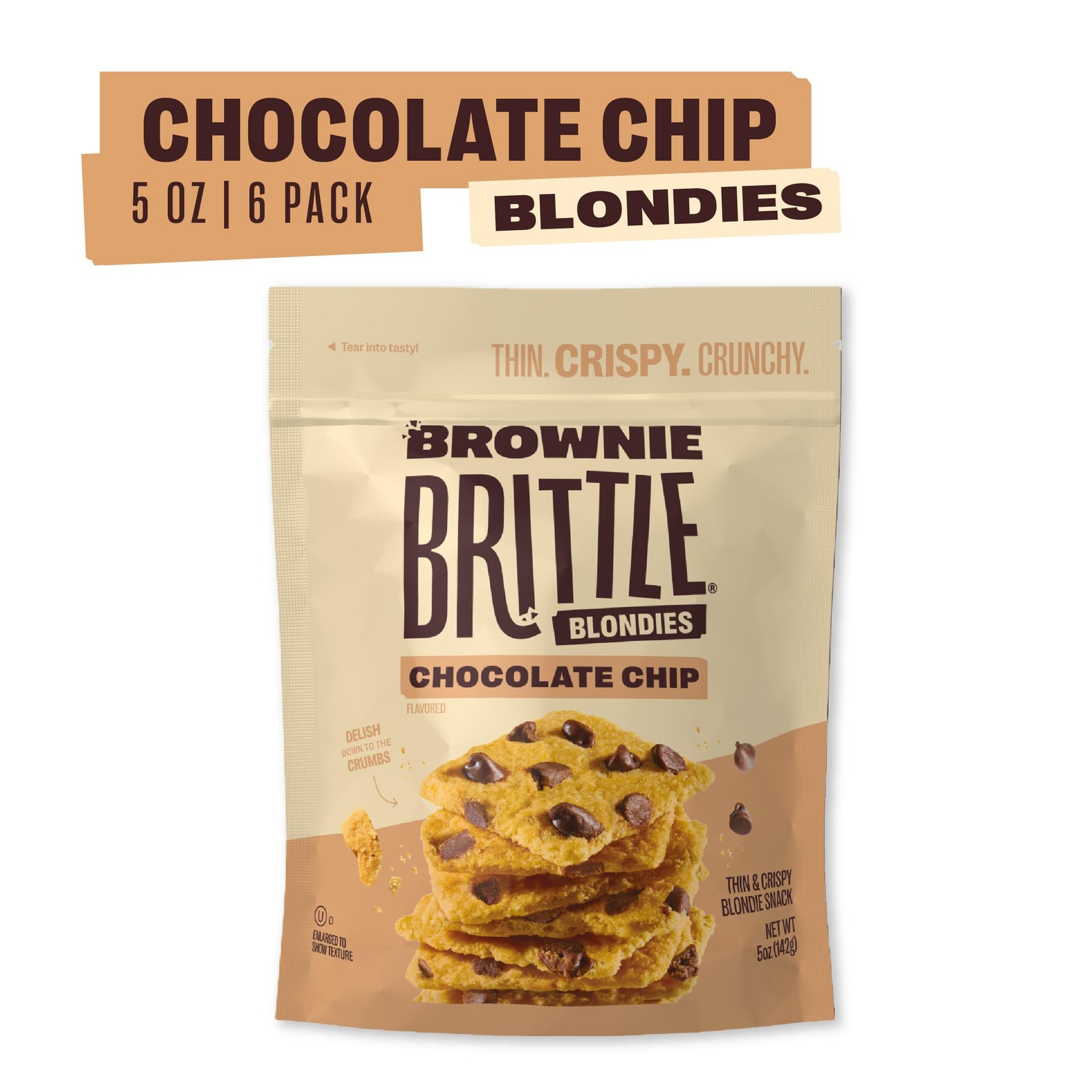 – Chocolate Chip Blondie Thin and Crispy Sweet Snacks Pack of 6, 5 oz, Rich G...