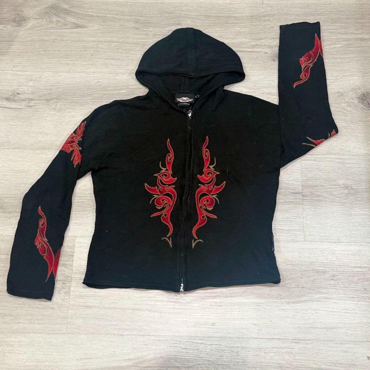 Vintage Rare Y2K Harley Davidson Womens Flame Zip-Up - Gem