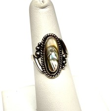 Vintage Sterling Silver Abalone Shell Statement Ring Size 6 Handmade Boho Jewel