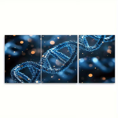 3pcs Blue DNA Molecules Science  Metal Print Ready to Hang Art