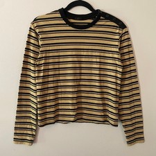 ATM Anthony Thomas Melillo Black Tan Stripe Crewneck Long Sleeve Shirt Women XS