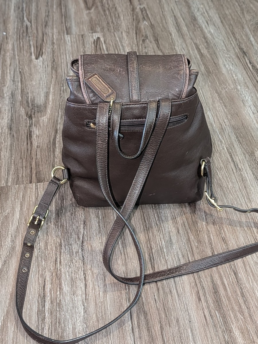 Vintage Coach Legacy Brown Leather Drawstring Backpack 9368 Flap