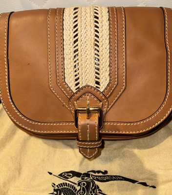 Burberry Haymarket Braided Buckle Leather/canvas Crossbody Handbag Authentic