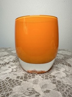 Glassybaby Tangerine Candle Votive Orange Pre Triskelion with Sticker