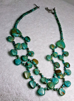 DRT JAY KING TURQUOISE REVERSIBLE DOUBLE STRAND NECKLACE BRIOLETTE/ROUND STONES