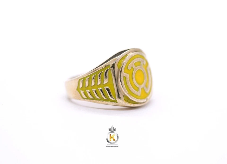 Yellow Ring Yellow Lantern Brass Ring Yellow Enamel Yellow Lantern Ring Brass - Image 3 of 4
