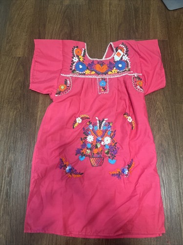 Mexican Embroidered Girl Dress /shirt LA CHAPARRITA T8 100% Cotton Pink New