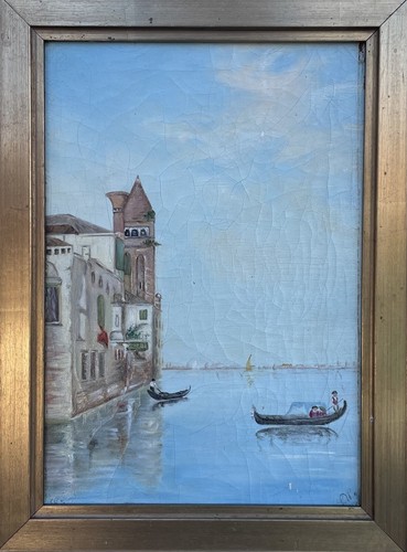 Impressionist Venice Veneto City View Gondolas Gondeliere Oil Painting Antique - Picture 4 of 14