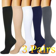 3Pairs Compression Socks 15-20 mmhg Knee High Running Sport Long Stockings Ankle